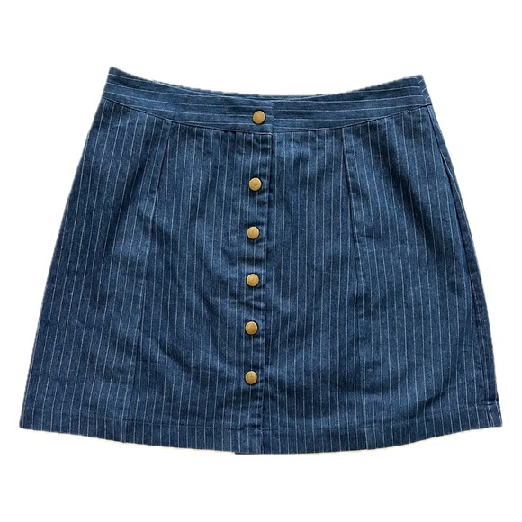 SHE + Sky Pinstripe Button Down Denim Mini Skirt - Size Large - Picture 1 of 4